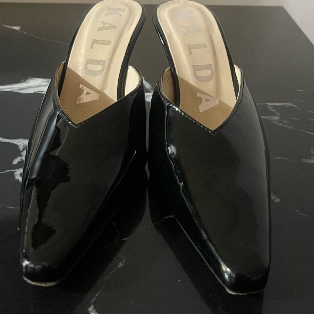 Black Patent Leather Mules
